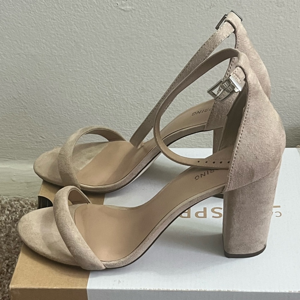 Call It Spring Beige Block Heel Sandals